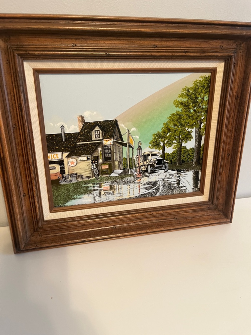 H. HARGROVE SERIGRAPH OIL PAINTING Texaco gas station art framed